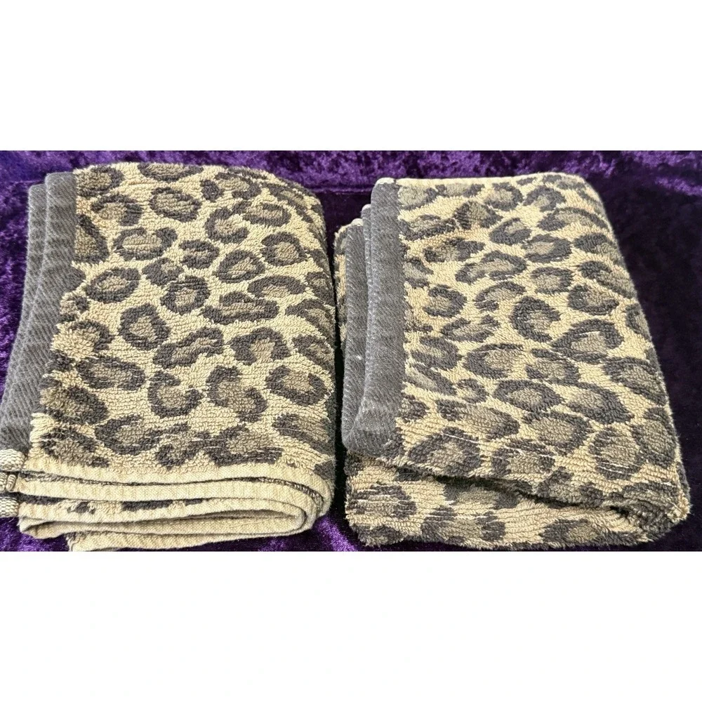 Peri Hand Towel Set Cheetah Animal Print Brown Vtg Cotton‎ Leopard Safari Decor